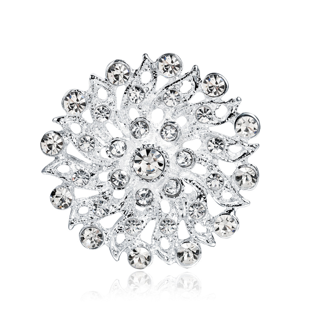 Elegant Radiating Flower Shape Alloy Rhinestone Brooch Pin Hollow Design Sparkling Crystal Lapel Pin Jewelry For Women Wedding Party Daily Outfit Accessories