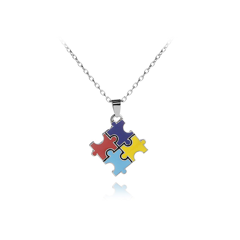 Best Friends Alloy Enamel Puzzle Piece Pendant Necklace For Friends Multicolor Zinc Alloy Stitching Puzzle Keychain Set Jewelry Friendship Gift