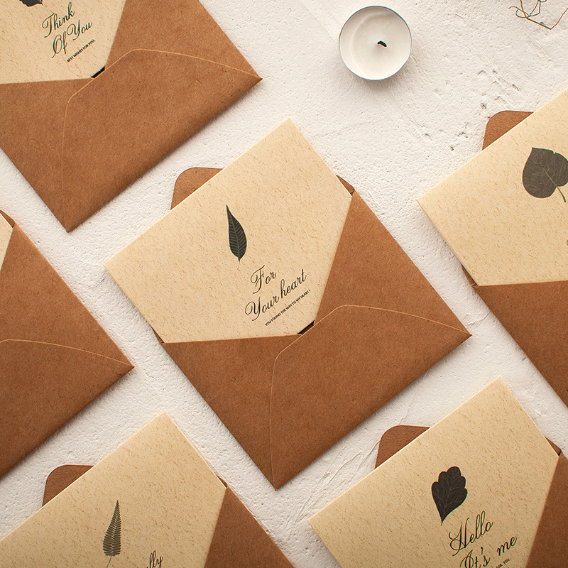 Vintage Kraft Paper Folding Greeting Card Set With Envelopes And Stickers Floral Leaf Design Thank You Birthday Blessing Cards For Teachers Friends General Use