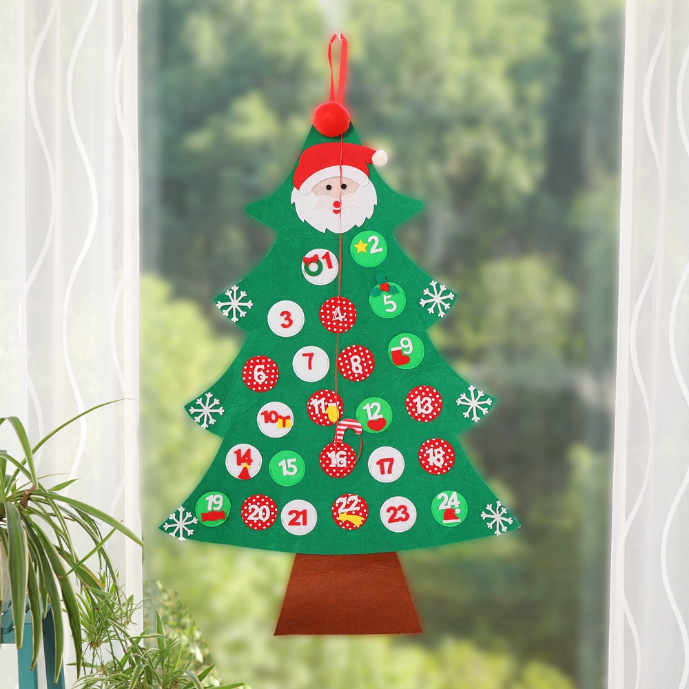 Christmas Advent Calendar Non-woven Felt 24 Days Countdown Pockets Santa Claus Christmas Tree Wall Hanging For Holiday Home Decoration