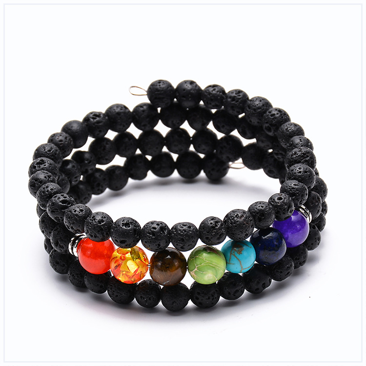Hot Selling Lava Volcanic Stone Multi-circle Wrap Bracelet Colorful Natural Stone Agate Yoga Multi-layer Bracelet