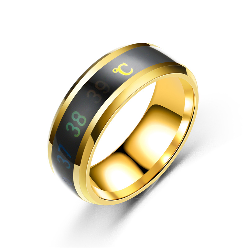 Smart Temperature Sensor Ring Stainless Steel Thermometer Display Mood Ring For Couples Men Women Daily Fashion Color Changing Jewelry Gift Band