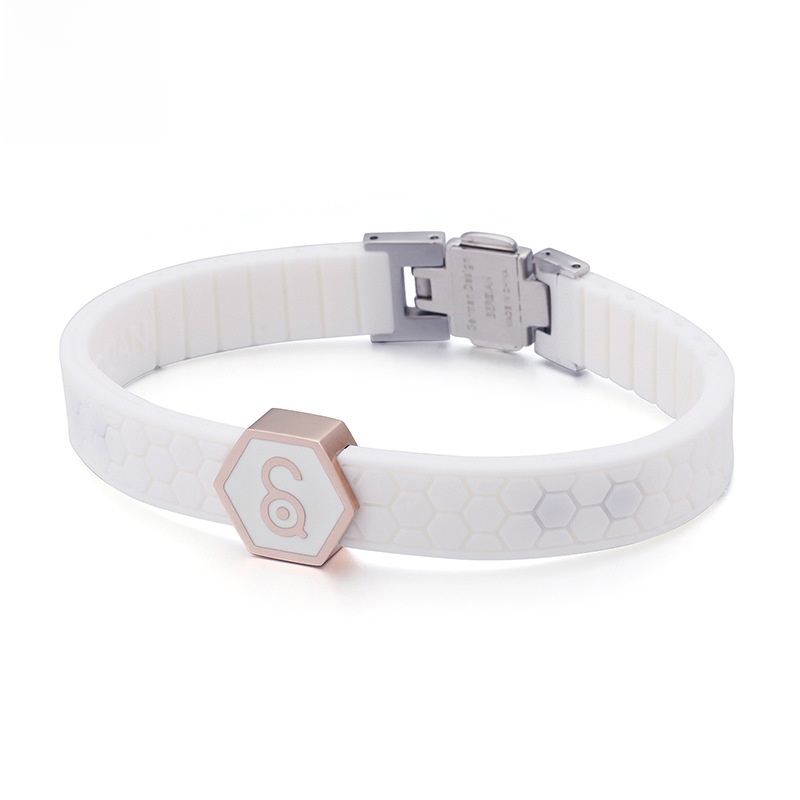 Fashion Sport Silicone Magnetic Therapy Bracelet 316L Stainless Steel Energy Balance Hexagon Honeycomb Wristband Adjustable Length Health Jewelry