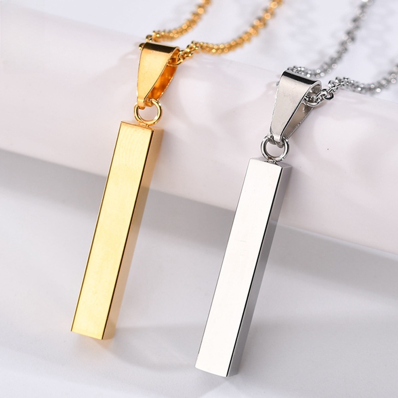 Minimalist Stainless Steel Rectangular Pillar Pendant Necklace Geometric Polished Wish Column Jewelry For Women Men Couple Gift