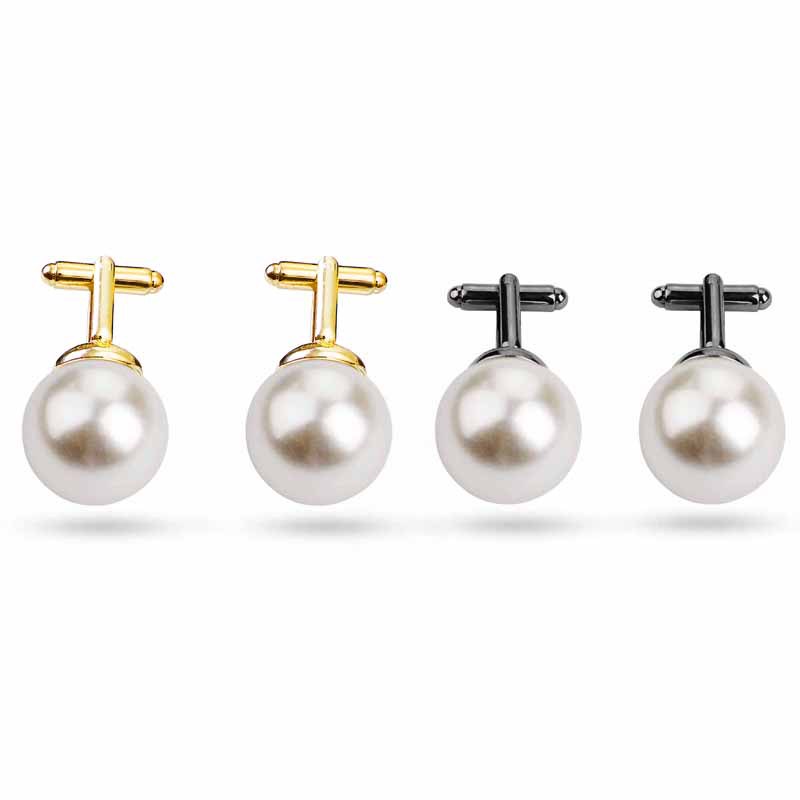 Elegant Round Pearl Cufflinks For Men Women Luxury Business French Shirt Sleeve Button Alloy Inlay Pearl Cuff Links For Wedding Banquet Jewelry Gift