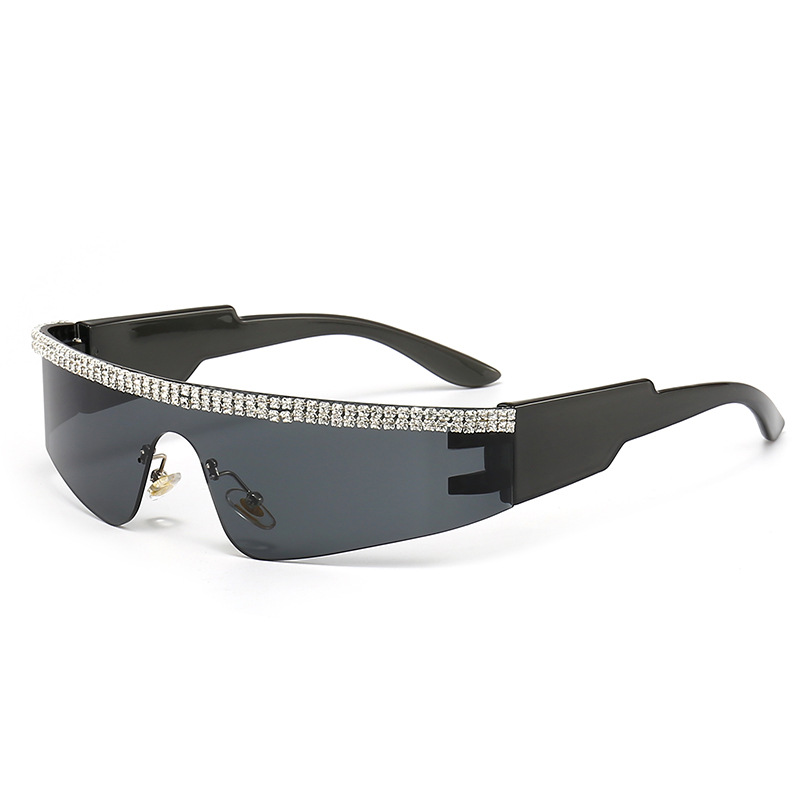 Wholesale Rimless Wrap Around Sunglasses with Rhinestone Trim For Women - Everful