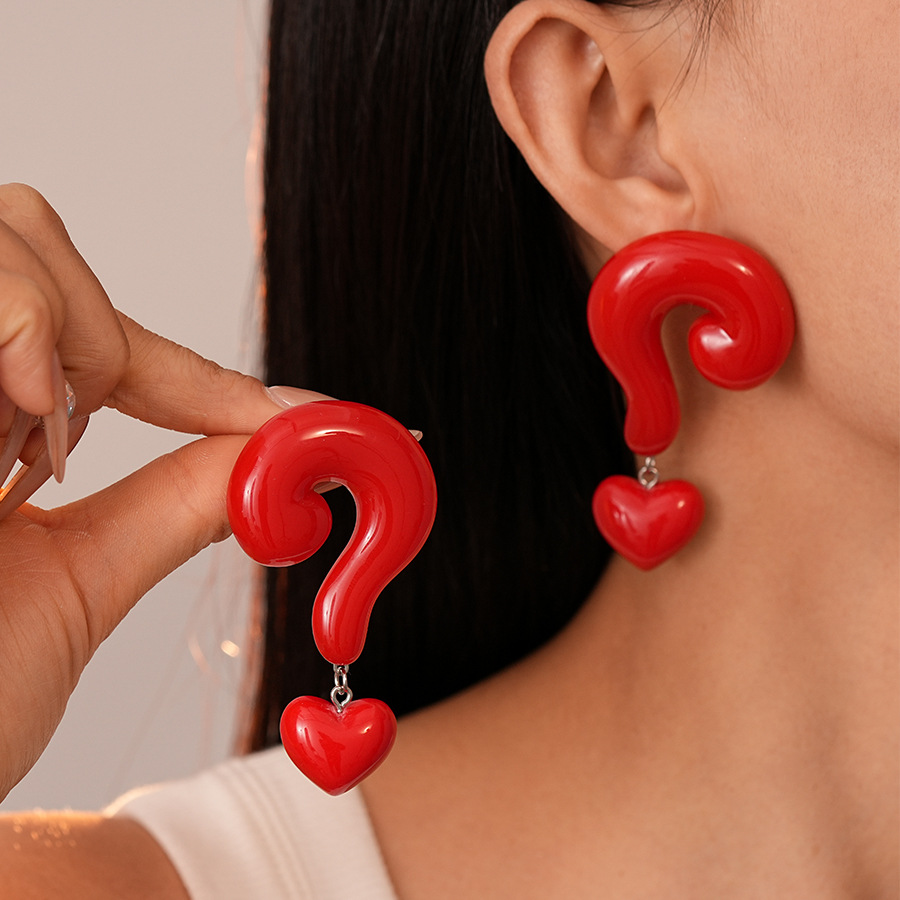 Exaggerated Question Mark Heart Pendant Earrings With S925 Sterling Silver Pin Resin Alloy Pop Art Fashion Jewelry For Women Y2K Accessories