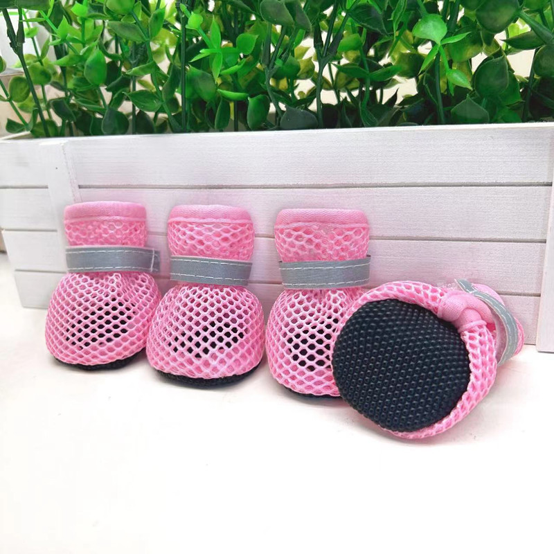 Breathable Mesh Dog Shoes Anti-Slip Rubber Sole Soft Pet Booties With Reflective Straps For Small Medium Dogs Outdoor Walking Running 4 Pcs Set