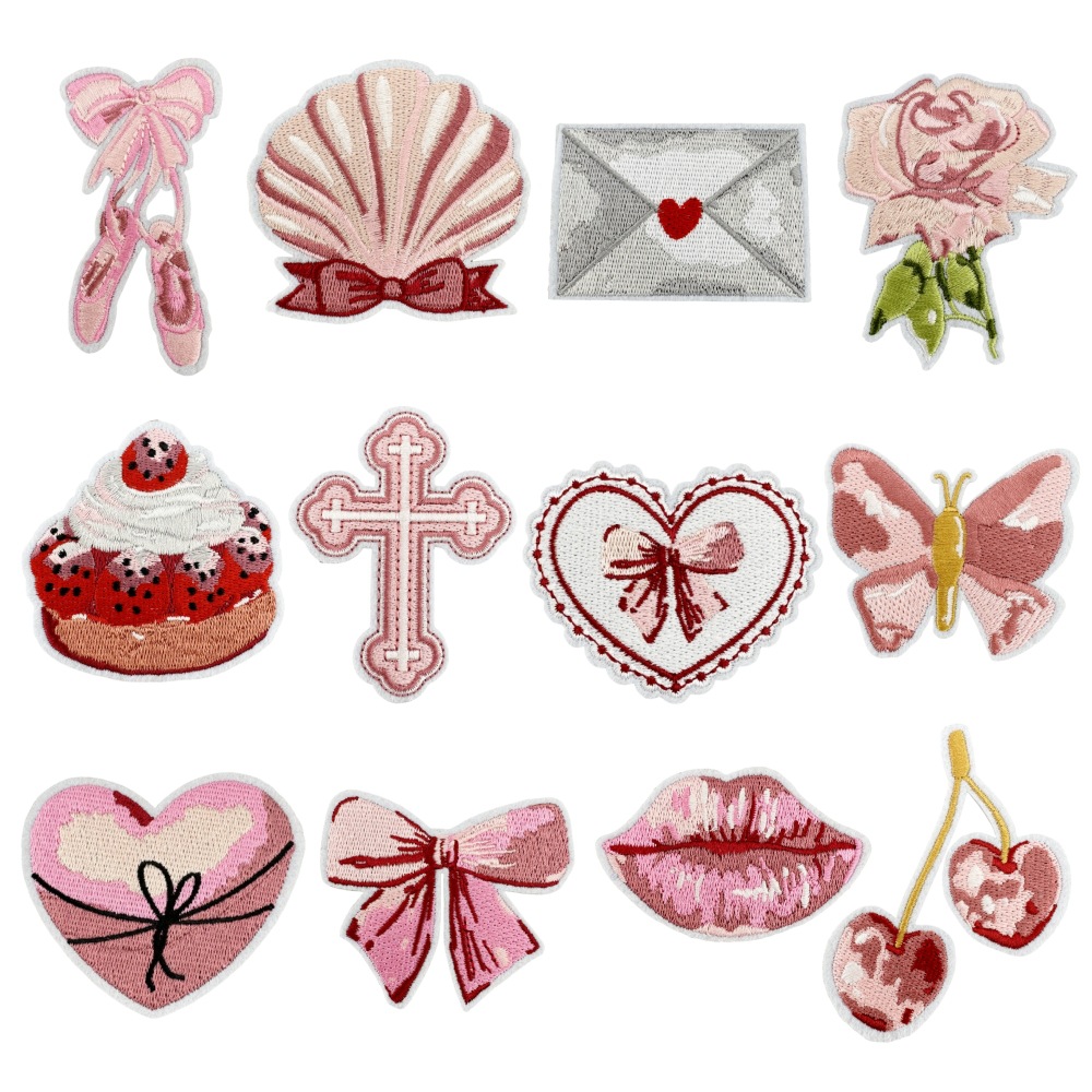 Sweet Polyester Embroidery Patches Heart Bow Shell Ballet Shoes Iron On Patches For DIY Clothing Bags Jackets Decoration