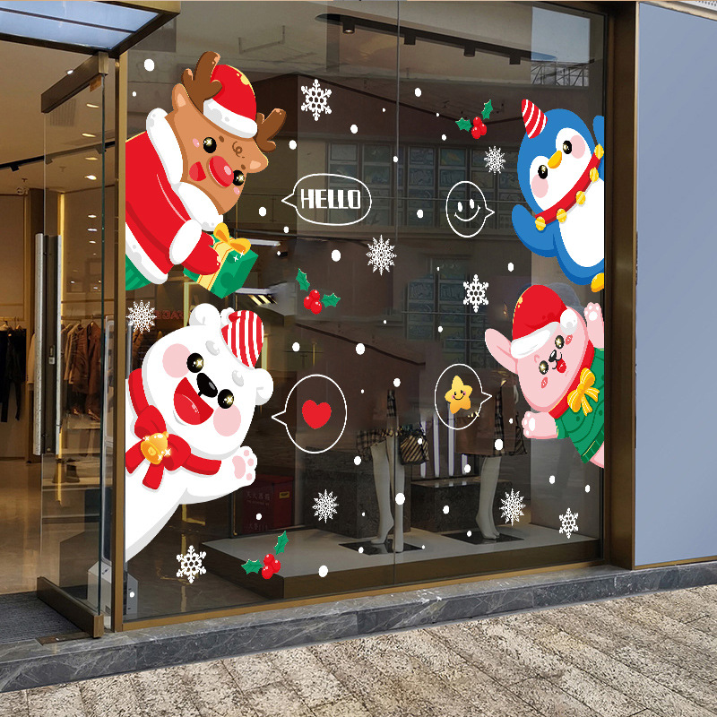 Christmas New Year Decoration Welcome Window Sticker Festive Atmosphere Mall Store Christmas Reindeer Glass Sticker