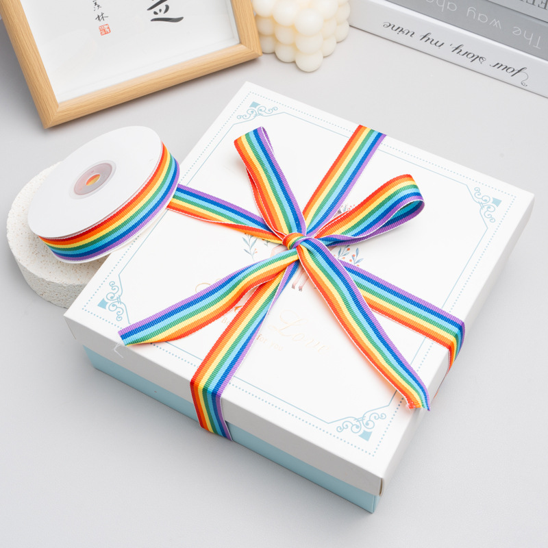 Rainbow Gradient Polyester Ribbon Grosgrain Striped Tape For Gift Wrapping DIY Crafts Wedding Party Decoration Apparel Accessories