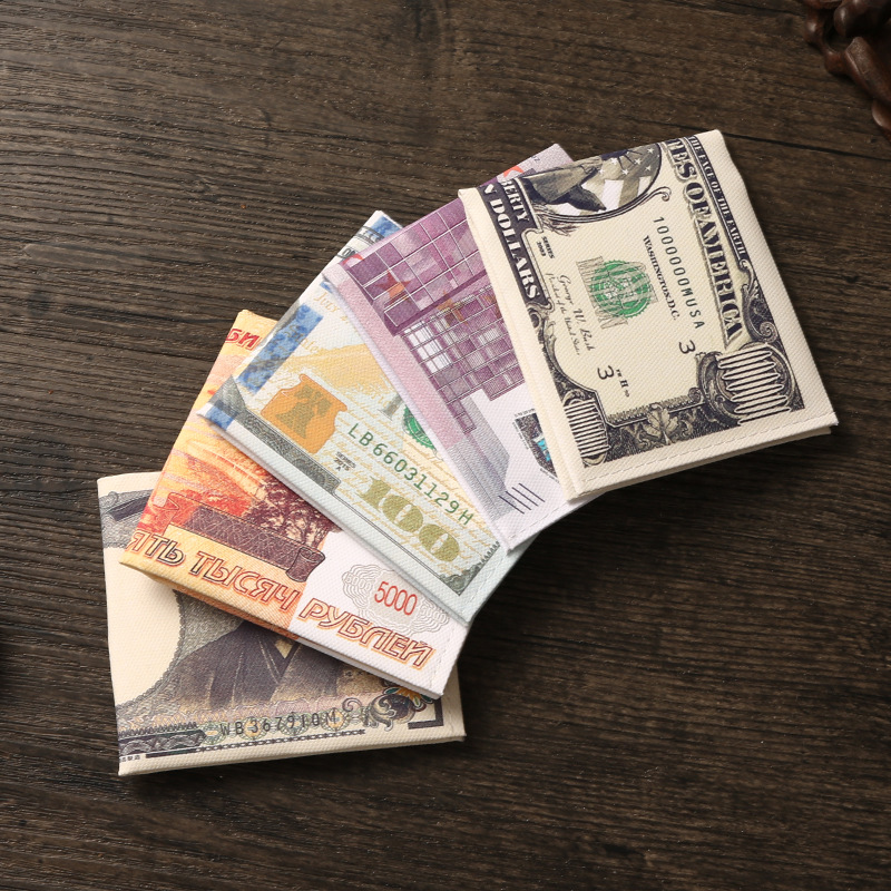 Creative World Currency Pattern Canvas Slim Wallet Portable Money Clip Card Holder For Men Women Daily Travel Printed Purse Money Organizer