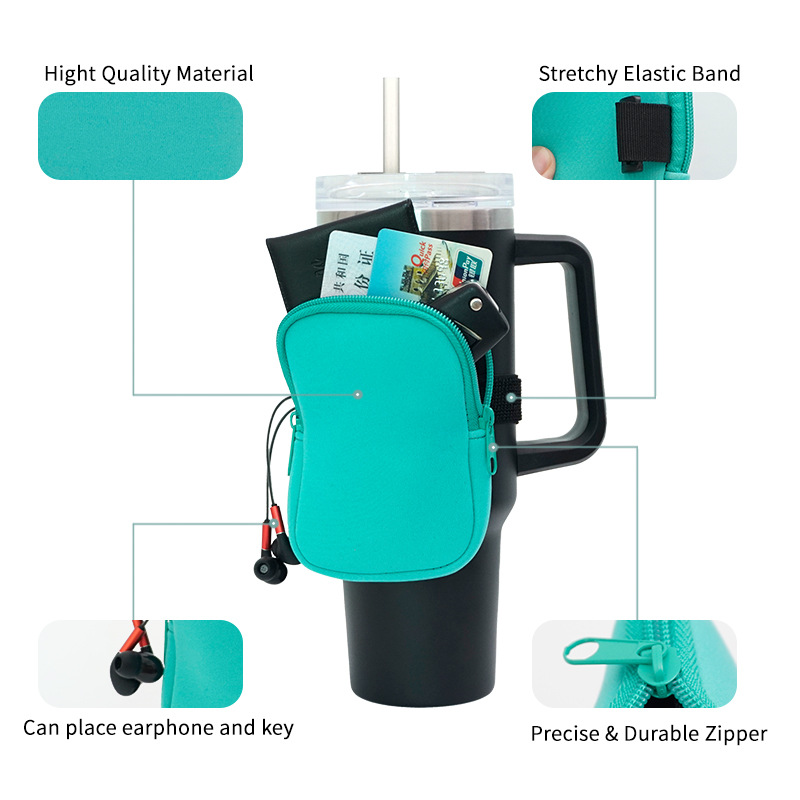 Neoprene Water Bottle Carrier Pouch Cup Sleeve With Zipper Pocket Adjustable Shoulder Strap Portable Tumbler Carrier Pouch For Outdoor Sports Travel