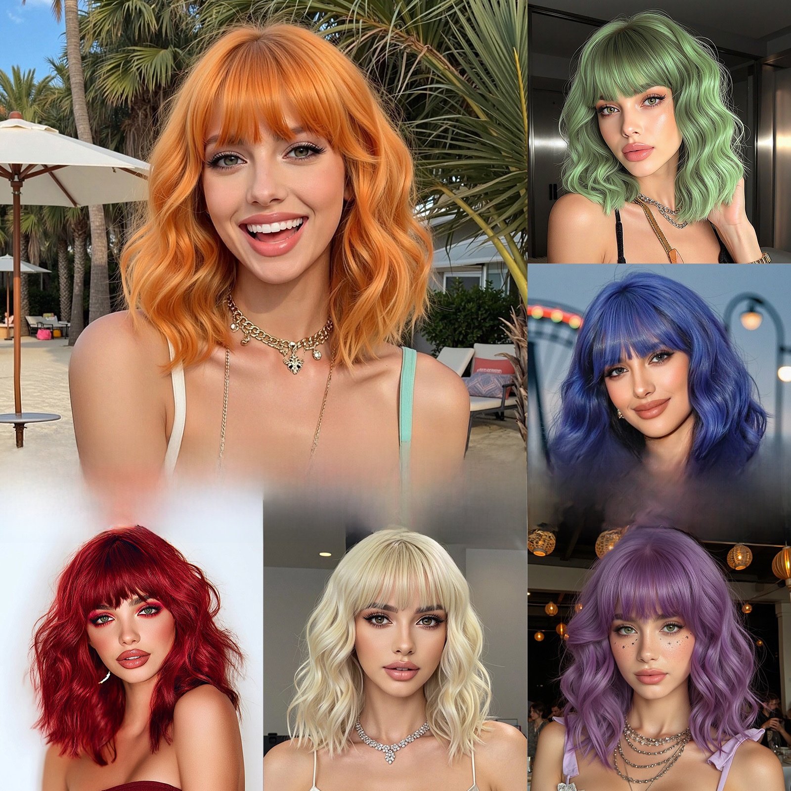 Short Wavy Bob Wig With Bangs For Women Synthetic High Temperature Heat Resistant Fiber Natural Looking Full Head Wig For Daily Party Cosplay Use