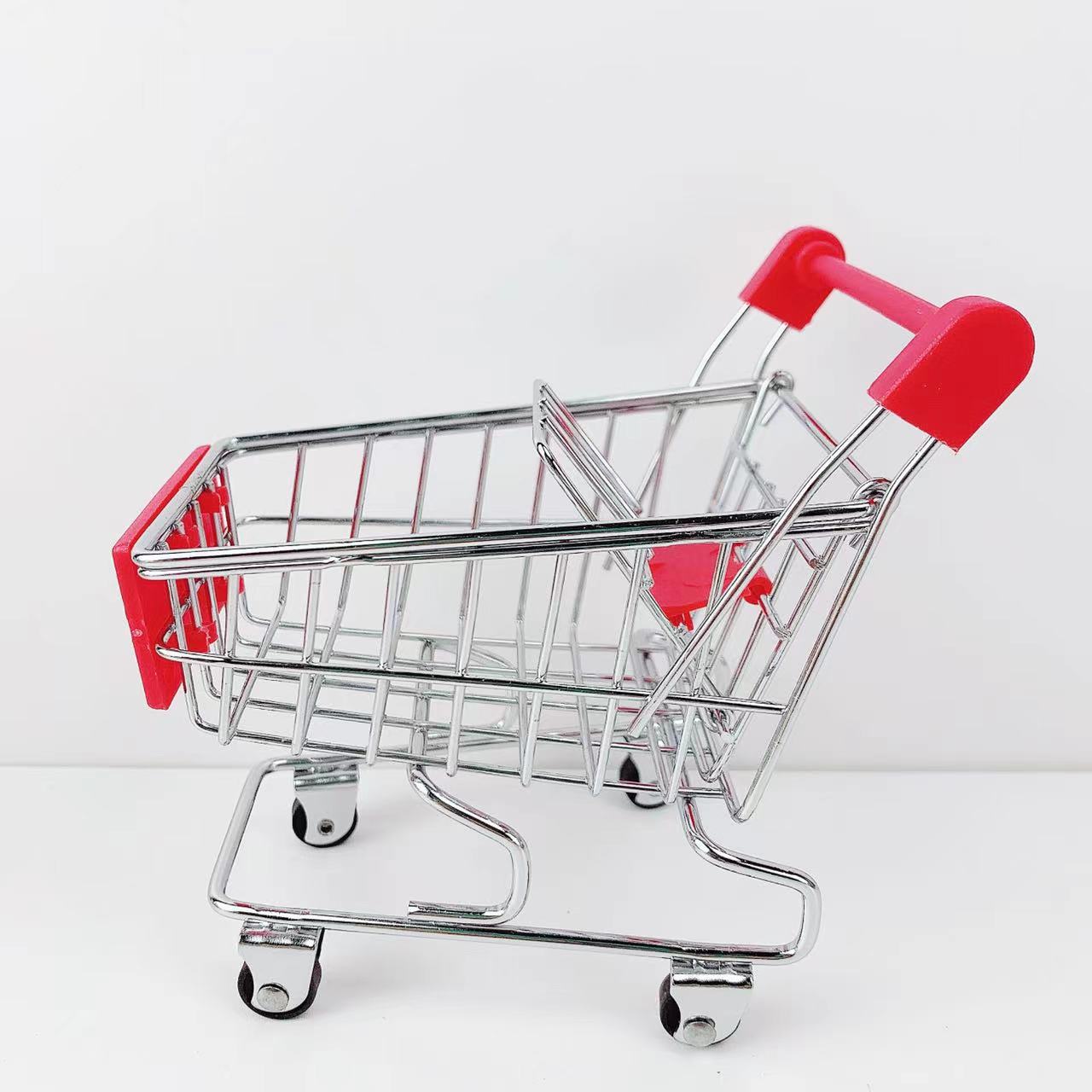Mini Simulation Supermarket Shopping Trolley Metal Desktop Storage Basket Tiny Grocery Cart Toy Creative Sundries Organizer Gift For Kids Home Office Decoration Simulation Handcart
