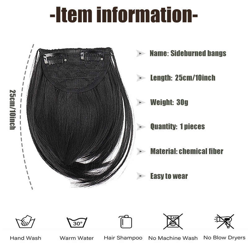 Fashion Synthetic Clip-in Air Bangs with Sideburns High Temperature Fiber Fringe Hairpiece for Women Natural Looking Flat Bangs Hair Extensions