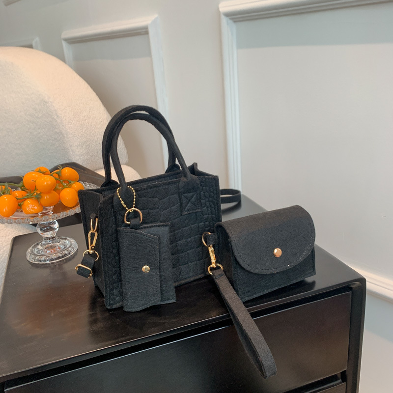 Fashion Crocodile Pattern Felt Women's Handbag 3-Piece Set Minimalist Small Square Shoulder Crossbody Bag Casual Commuter Tote With Coin Purse