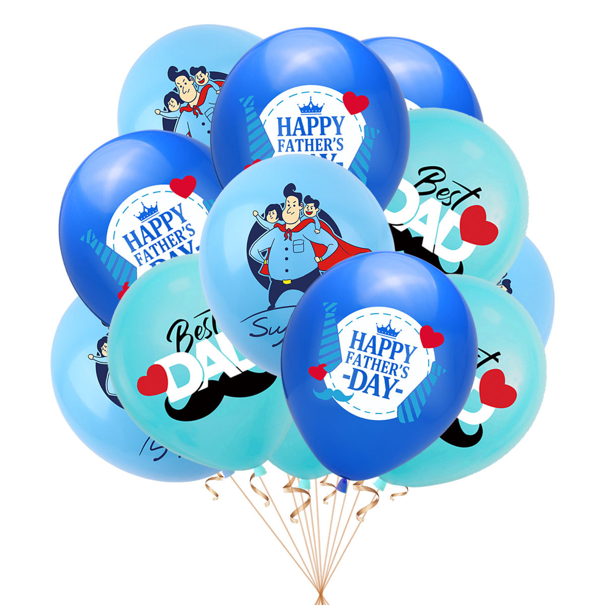 12 Inch Father's Day Latex Balloons Set Happy Father's Day Best Dad Super Dad Printed Round Balloons For Father Day Party Decoration Blue Series