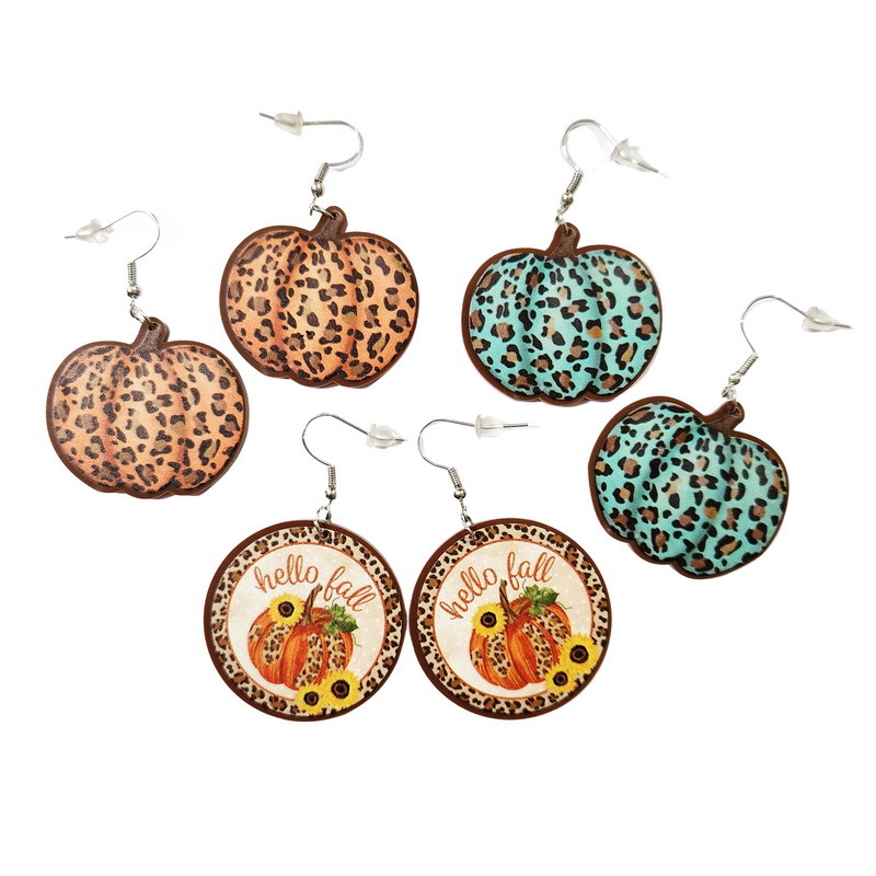 Fall Halloween Pumpkin Leopard Print Earrings Acrylic Sunflower Hello Fall Dangle Earrings For Women Thanksgiving Festive Jewelry