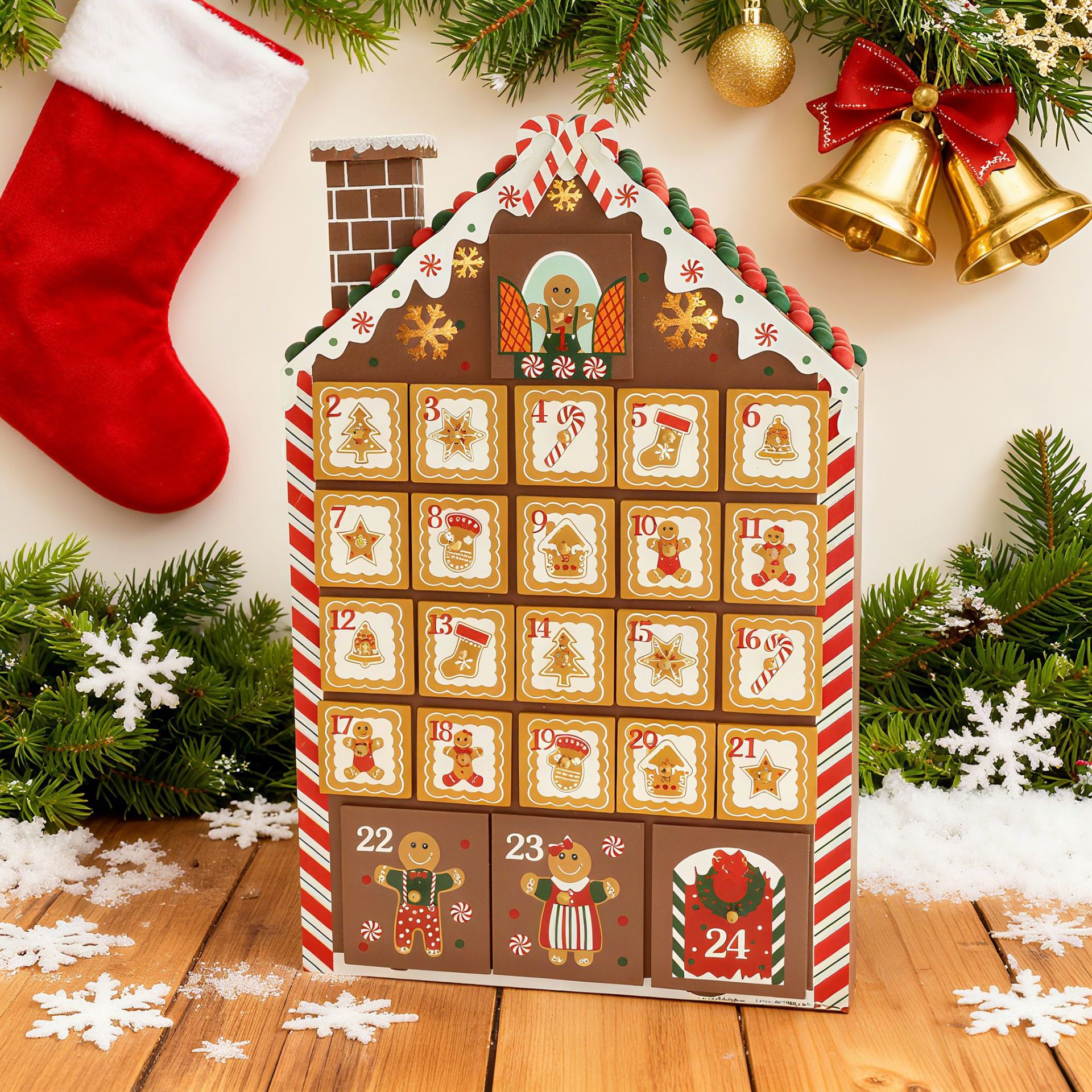 Christmas Advent Calendar Wooden Gingerbread House 24 Drawers Countdown Calendar With LED Lights Festive Tabletop Ornament Home Decor Christmas Gifts