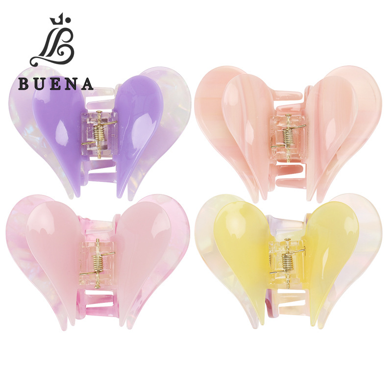 Elegant Heart Acetate Hair Claw Clip French Marble Pattern Double Layer Hair Accessory For Women Girls Sweet Elegant Nonslip Shark Catch Clip