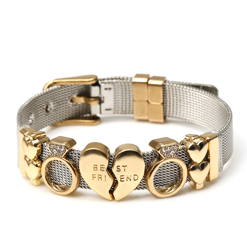 10mm Stainless Steel Mesh Belt Bracelet For Women Men DIY Keeper Best Friend Heart Charm Bracelets Adjustable Watch Band Style Jewelry Rose Gold Silver Color