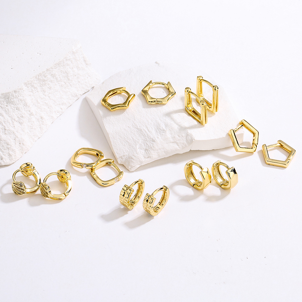 Geometric Huggie Hoop Earrings 18K Gold Plated Copper Minimalist Tiny Niche Style Jewelry For Women