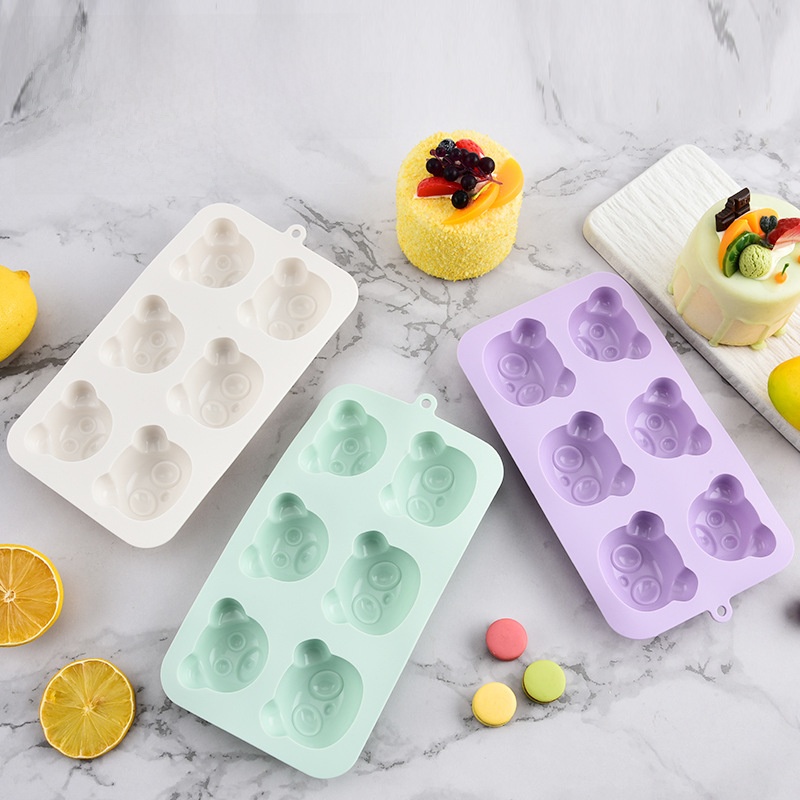 6-Cavity 3D Bear Silicone Cake Mold High Temperature Resistant Steamed Cake Molds For Children DIY Food Supplement Cute Animal Shaped Baking Tools