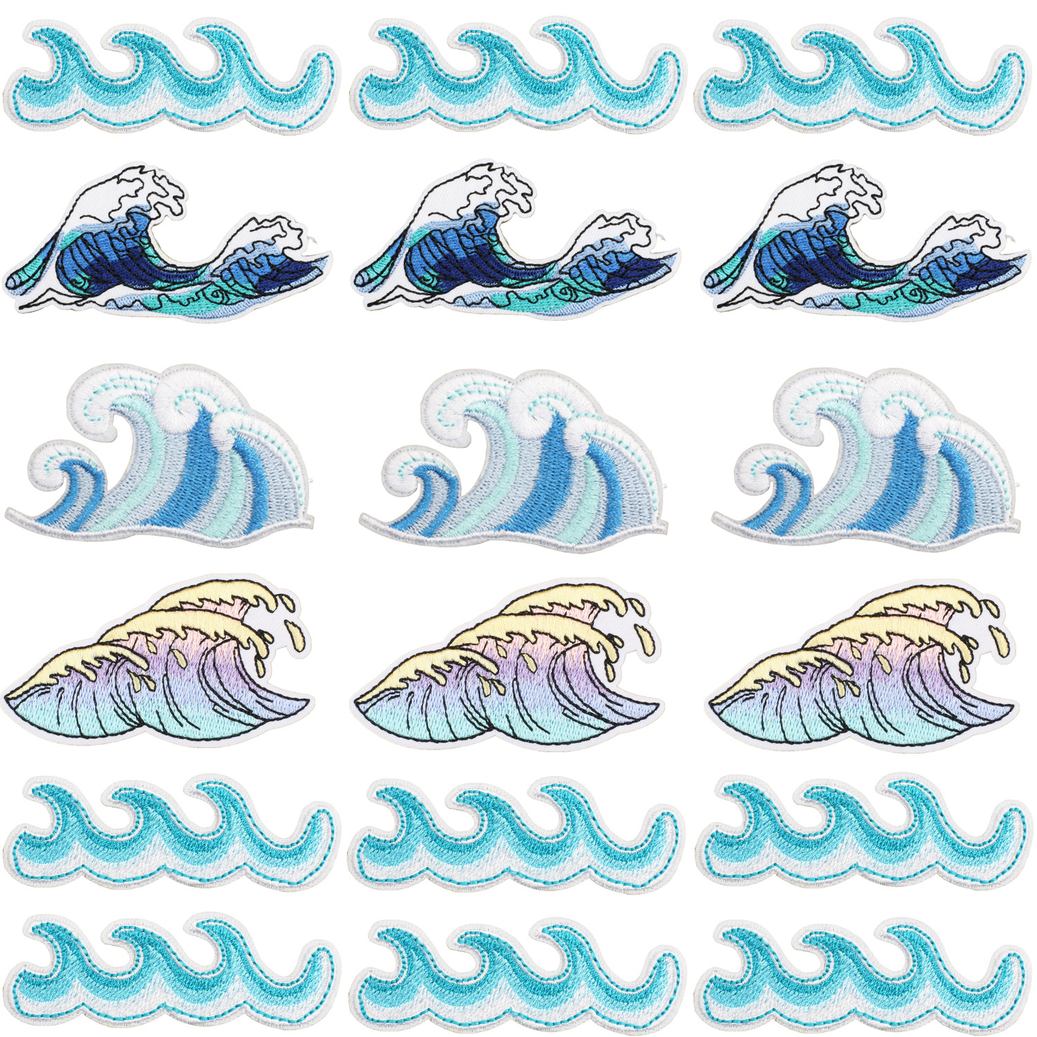 Japanese Style Great Wave Embroidery Patches Polyester Thread Iron On Applique Set Decorative Wave Patches For Clothes Bags DIY Craft Accessories