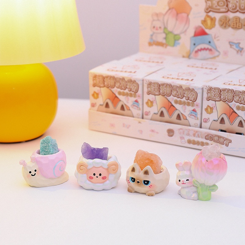 Cute Cartoon Animal Crystal Blind Box Mystery Toy Resin Natural Stone Desktop Figurine Aromatherapy Diffuser Ornament Home Decor Birthday Gift