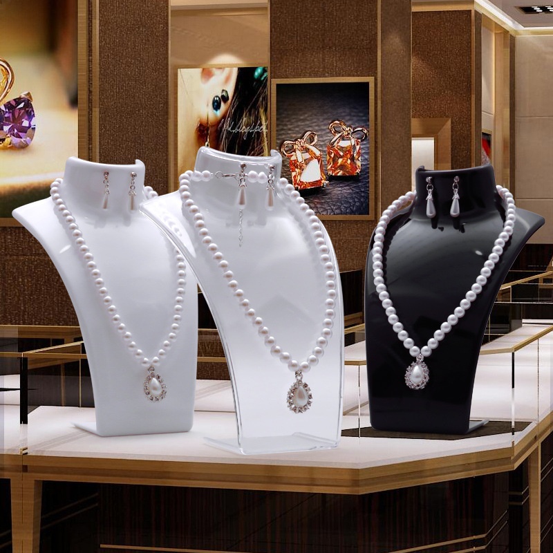 Necklace Display Stand Mannequin Bust Jewelry Organizer Plastic PS Glossy Pendant Earrings Holder For Countertop Desktop Store Show