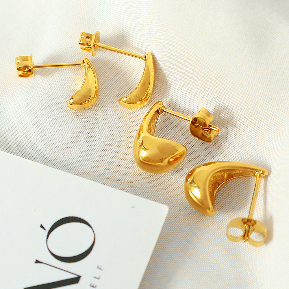 Minimalist French Style Teardrop Stud Earrings Polished Stainless Steel Water Drop Jewelry For Women Lightweight Elegant