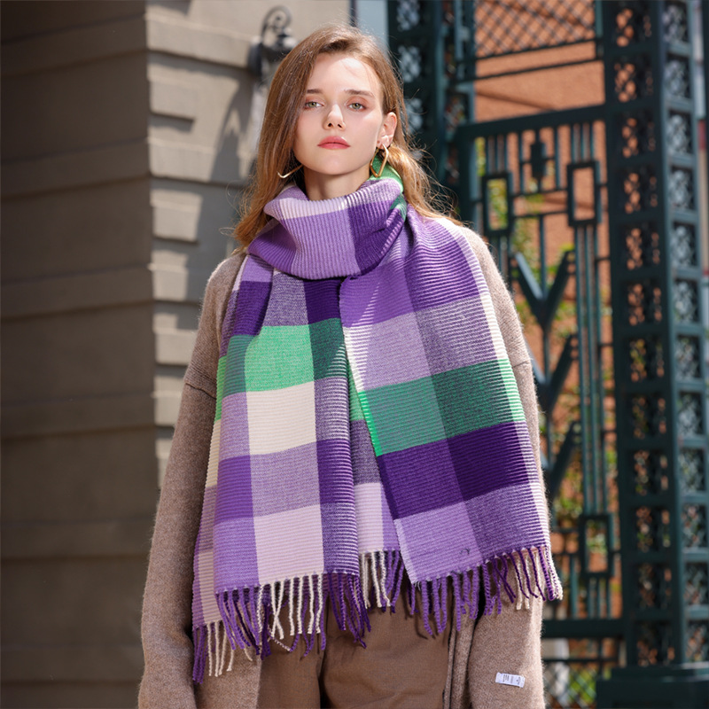 Women's Retro Plaid Scarf Imitation Cashmere Soft Warm Long Winter Wrap Shawl With Tassels For Outdoor Daily Wearing Fashionable Accessories