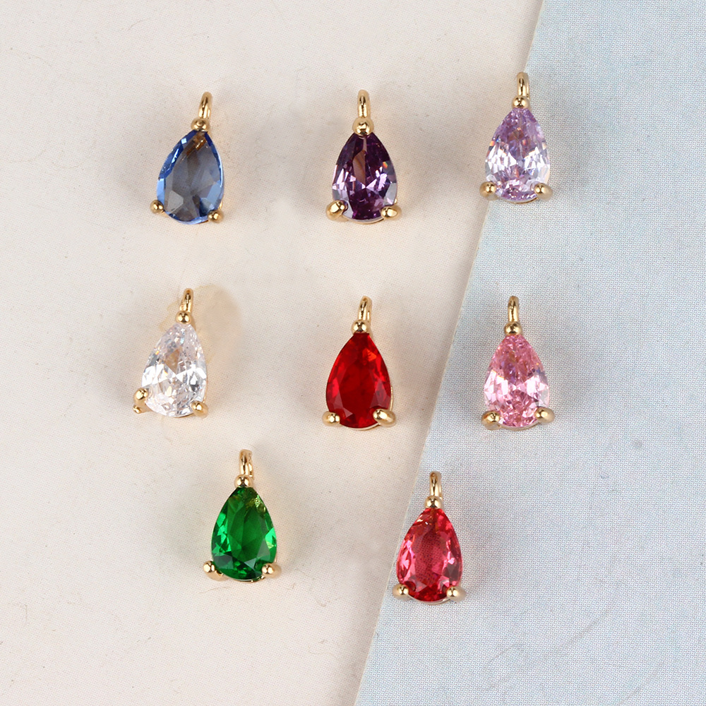12 Months Birthstone Charms Gold Plated Copper Water Drop Faceted Glass Pendants For DIY Necklace Earring Jewelry Making Women Accessories