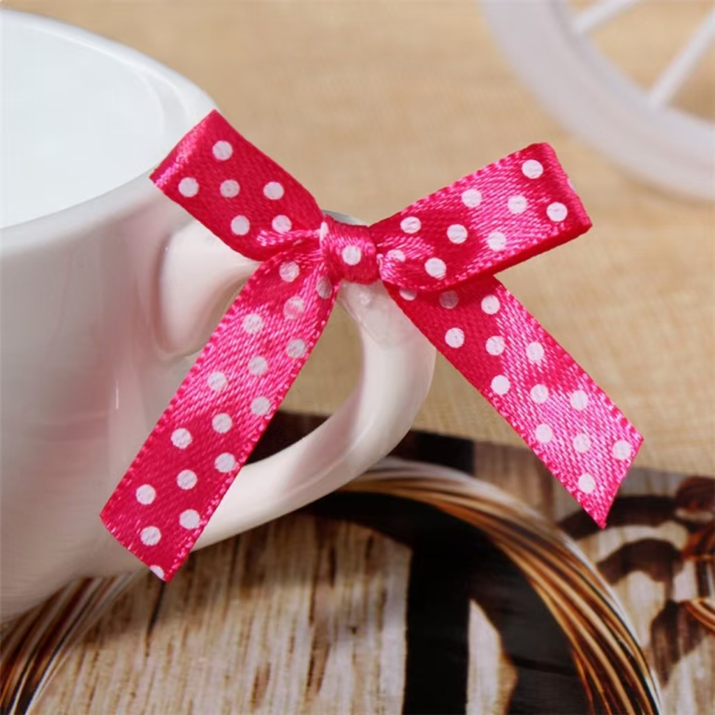 Handmade Polka Dot Satin Ribbon Bows Pre-tied Fabric Bow Ornaments For Gift Wrapping Wedding Party DIY Jewelry Crafting Hair Accessories Decor