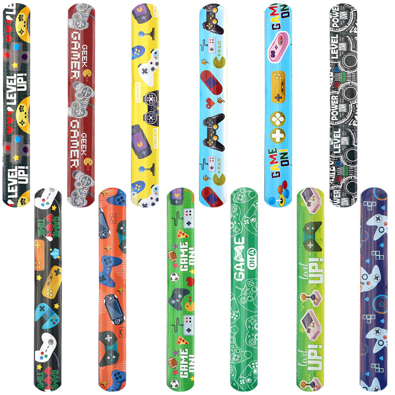 Video Game Slap Bracelets PVC Metal Core Pixel Gamer Theme Party Favors For Kids Birthday Classroom Rewards Retro Design Wristbands