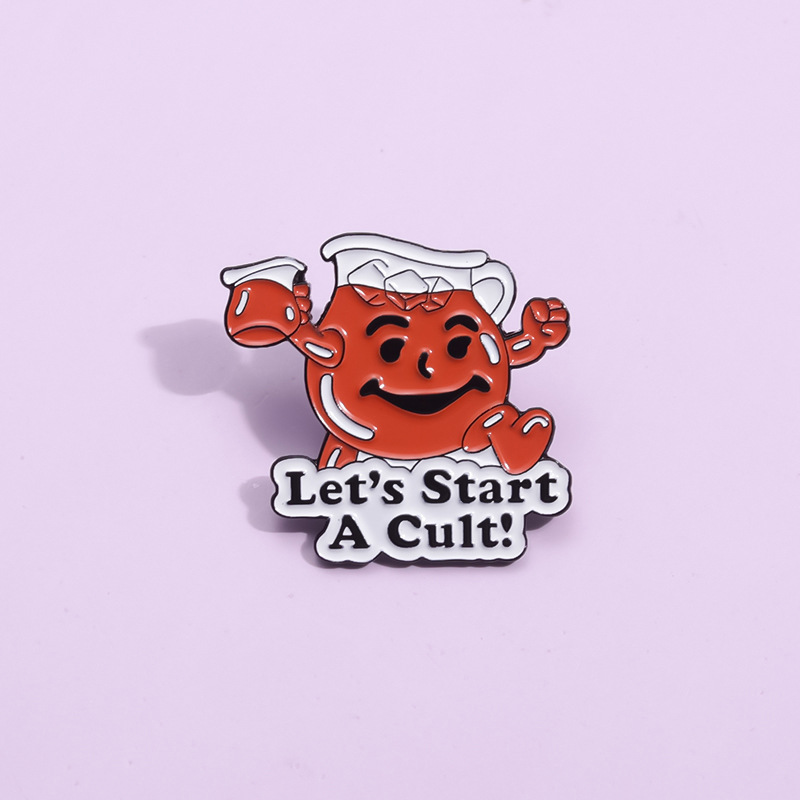Funny Red Pitcher Cartoon Enamel Pin Let's Start A Cult Lettering Alloy Brooch Badge Clothing Backpack Decoration Jewelry Accessories For Men Women