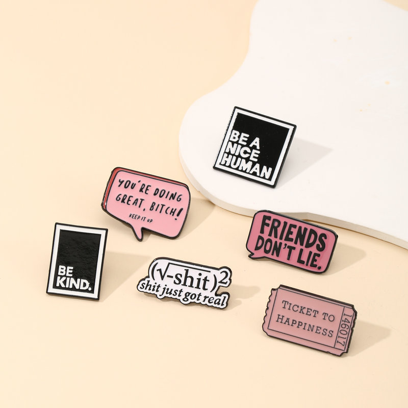 Fashion Simple Letter Alloy Brooch Enamel Pins Badge For Clothes Bag Decor Be Kind Friends Don't Lie Math Formula Quote Lapel Pins For Men Women Accessories