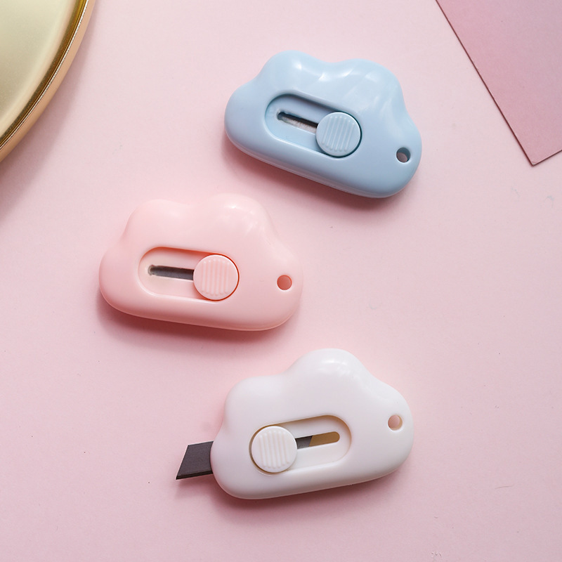 Mini Portable Utility Knife Cloud Rabbit Shape Stainless Steel Paper Cutter For Student Office Courier Box Opening Retractable Cute Stationery Tool