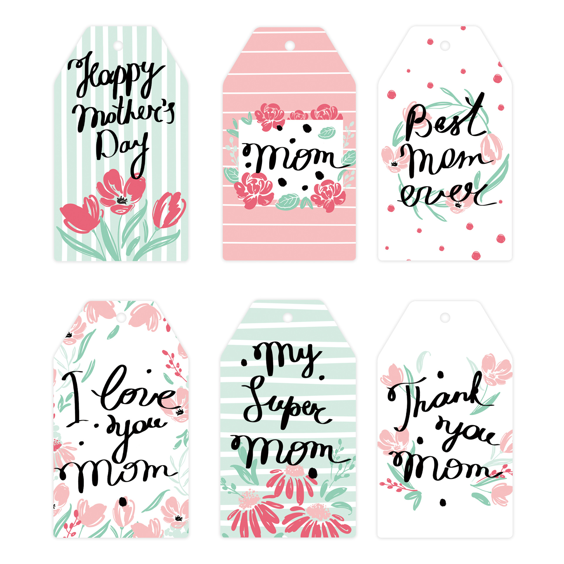 Mother Day Gift Tags Paper Floral Heart Best Mom Ever Pattern For Gift Wrapping Party Decoration For Mothers Women
