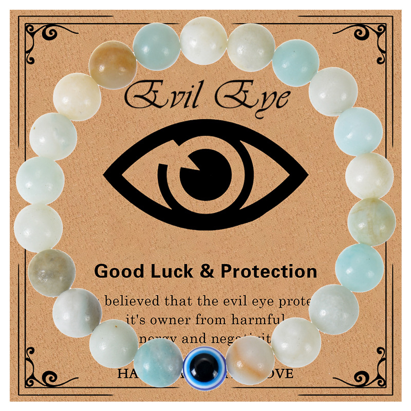 Natural Amazon Stone Evil Eye Beaded Bracelet Handmade Elastic Protection Jewelry For Women Girls Gift Ethnic Style Beaded Bangles