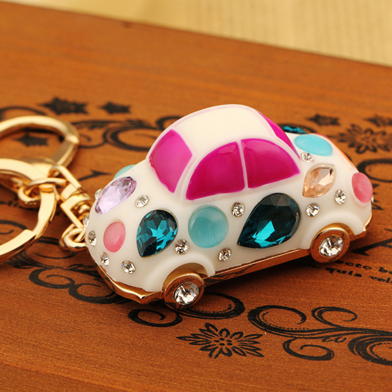 Rhinestone Car Keychain Zinc Alloy Crystal Beetle Airplane Motorcycle Shape Bag Pendant For Women Girls Cute Key Ring Business Gift Jewelry Accessories