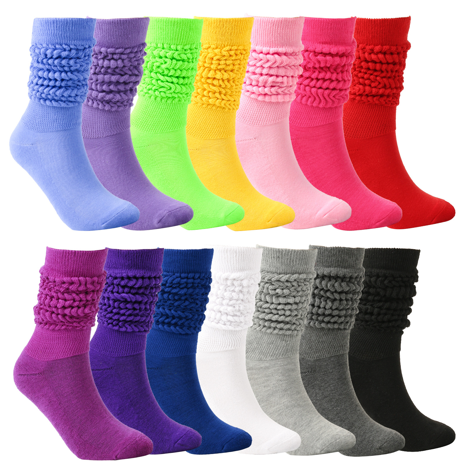 Women's Slouch Socks Thick Terry Sole Warm Ribbed Knit Long Bubble Socks Polyester Spandex Blend For Casual Retro Style