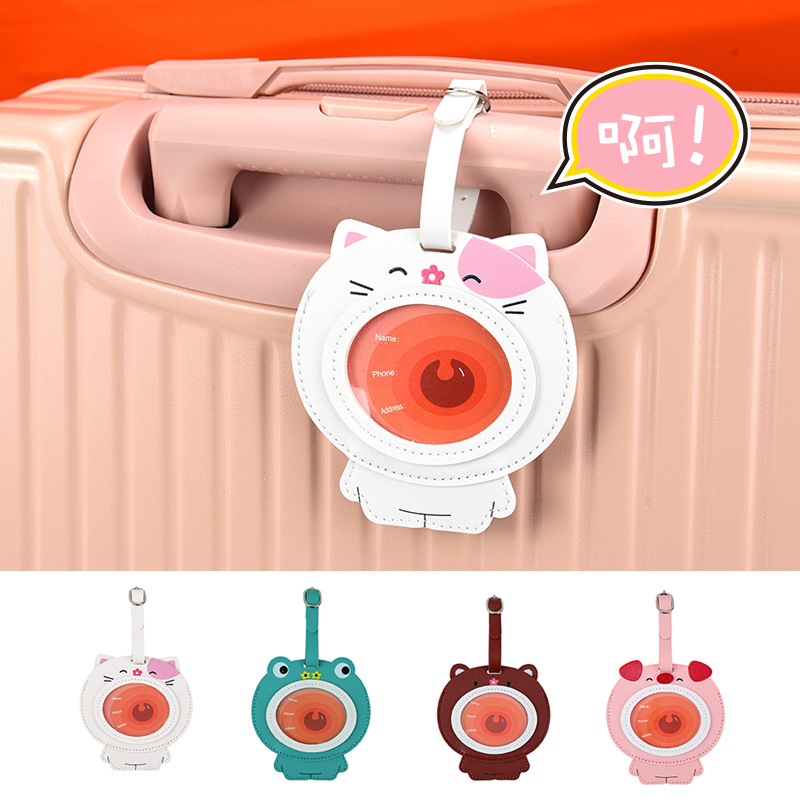 Creative Cartoon Animal PU Leather Luggage Tag Privacy Information ID Card Name Holder For Suitcase Travel Accessories Bag Tag