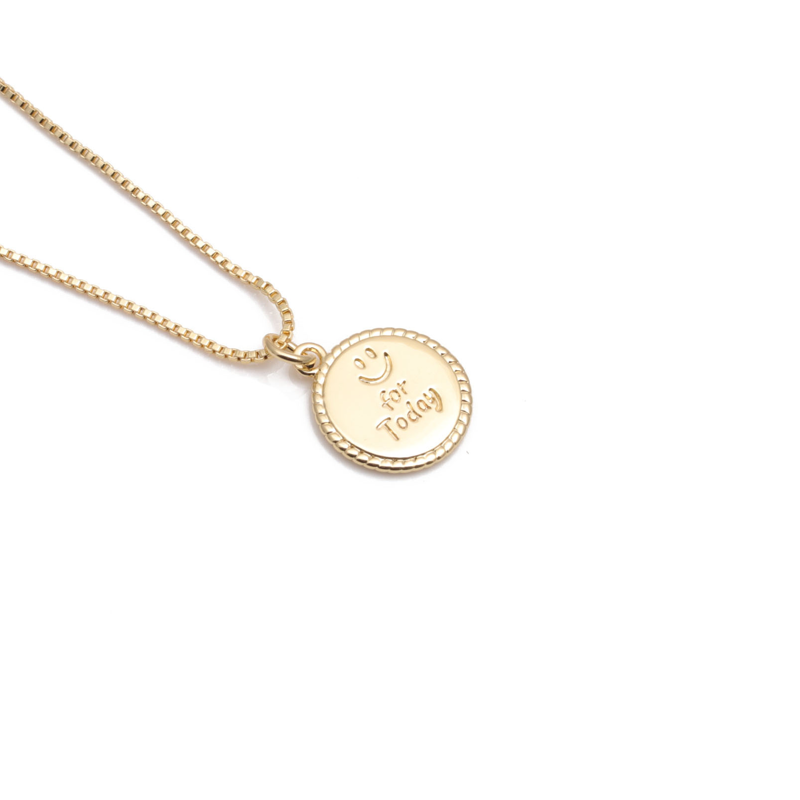Minimalist Gold Plated Copper Round Disc Smiley Face Pendant Necklace With for Today Engraved Box Chain Emoji Jewelry For Women Men Daily Gift