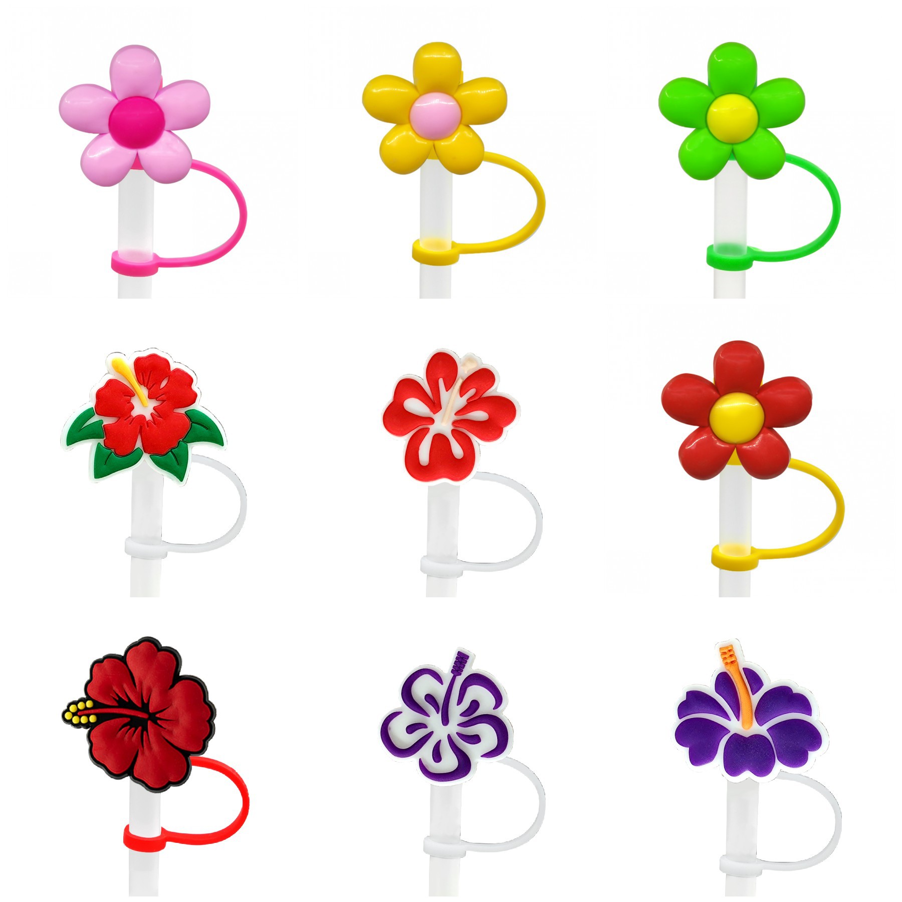 Creative Flower Fruit Silicone Straw Cover Cap Dustproof Reusable Straw Topper Fits 7-8mm Straws Cute Drinkware Decoration Accessories for Party Gift