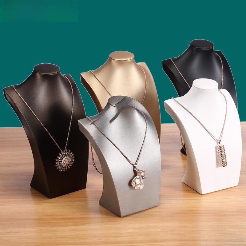 Professional Necklace Display Bust Mannequin Brushed Leather Portrait Neck Jewelry Stand Holder For Pendant Showcase Store Window Organizer