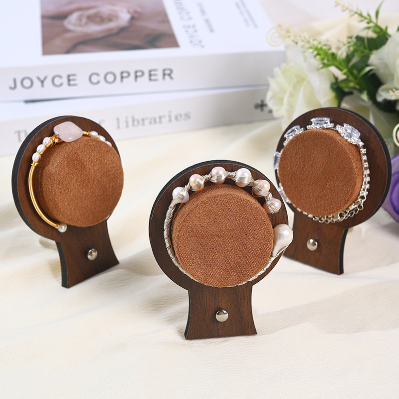 Walnut Wood Jewelry Display Stand Velvet Tray Combination With Metal Corners For Bracelet Necklace Ring Earring Organizer Luxury Jewelry Shop Props
