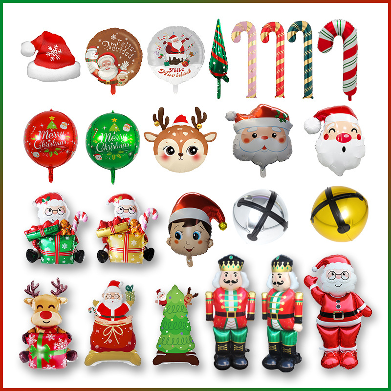 Christmas Aluminum Foil Balloons Santa Claus Reindeer Candy Cane Star Bells For Holiday Party Decoration Cartoon Festive X-mas Ornaments Supplies