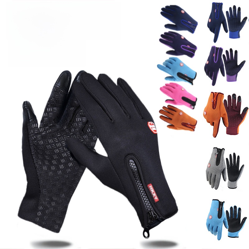 Winter Touch Screen Ski Gloves Men Women Waterproof Windproof Fleece Lined Warm Cycling Gloves With Zipper Pocket Non-Slip Outdoor Sports Mittens